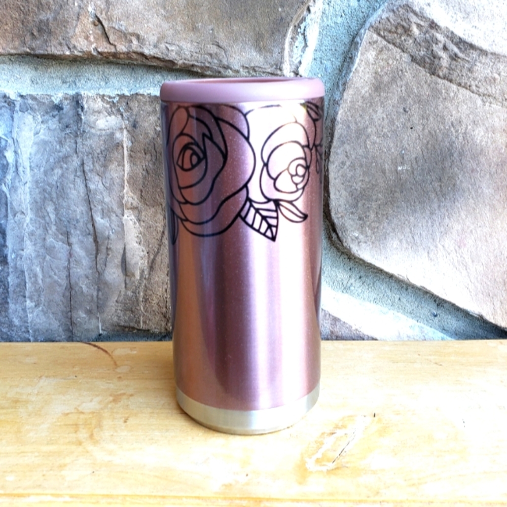 Rose gold tall slim can cooler coozie